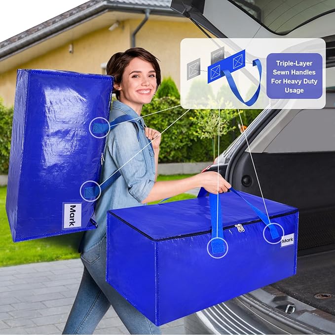 Moving Boxes 6 Pack,93 Liters Clothes Storage Large Moving Bags with Handles Moving Totes Bins for College Dorm or Christmas Decorations