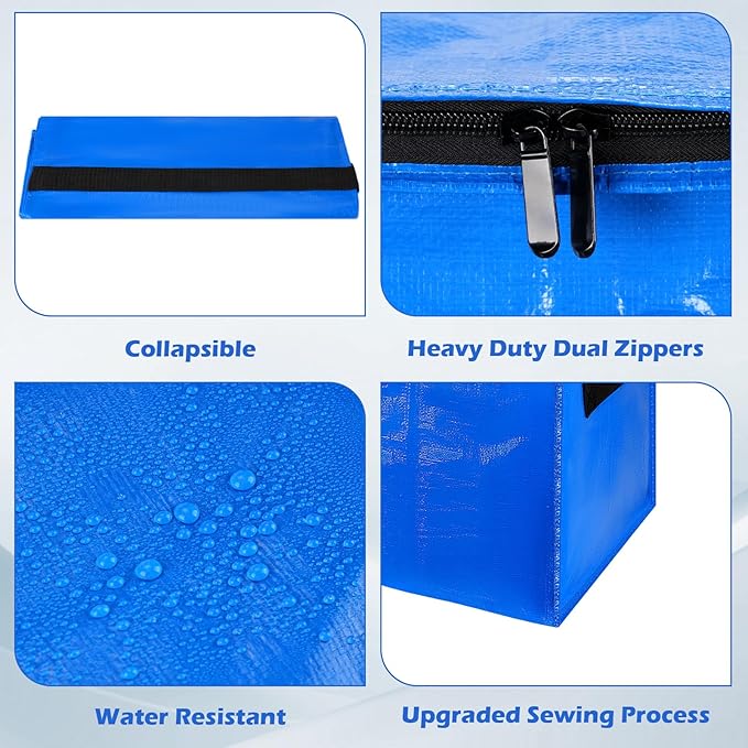 6 Pack Extra Large Moving Bags,Christmas Decoration Storage Bins,37Gallon Heavy Duty Storage Totes with Visible Window & Tag Pocket,Alternative to Moving Boxes,Dorm Room Essentials(Blue)