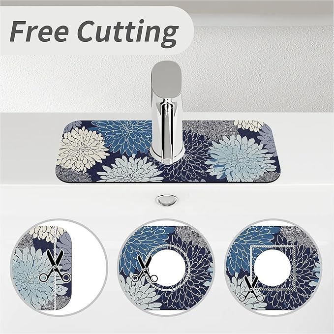 Kitchen Sink Splash Guard，Chrysanthemum flowers Faucet Mat Sink Gadgets-Super Absorbent Fast Drying Mat Drip Catcher for Kitchen, Bathroom,Sink Mat, Dish Drying Mat, Bathroom(15" X 5.5" )