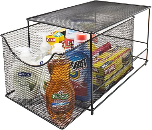 Sorbus® Cabinet Organizer Drawers— Mesh Storage Organizer with Pull Out Drawers—Ideal for Countertop, Cabinet, Pantry, Under the Sink, Desktop and More (Black Bottom Drawer)