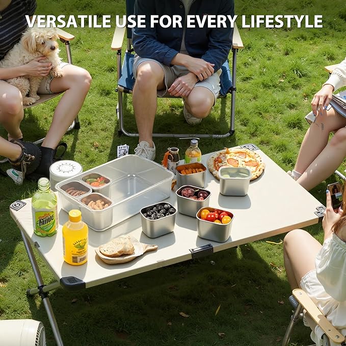 Snackle Box Container, Stainless Steel Divided Serving Tray with Lid and Handle, 8 Compartment Portable Snack Platters - Clear Storage Organizer for Fruit Candy Nuts Veggie - Perfect for Travel Party