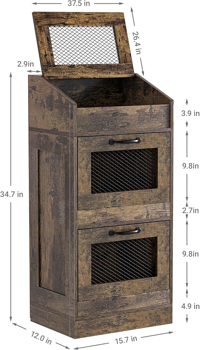 Potato Storage Bin with Lid, Rustic Wooden Onion Storage Bin, Bread Box for Kitchen, Kitchen Decorative Vegetable Storage Cabinet, Rustic Brown HPC001SR
