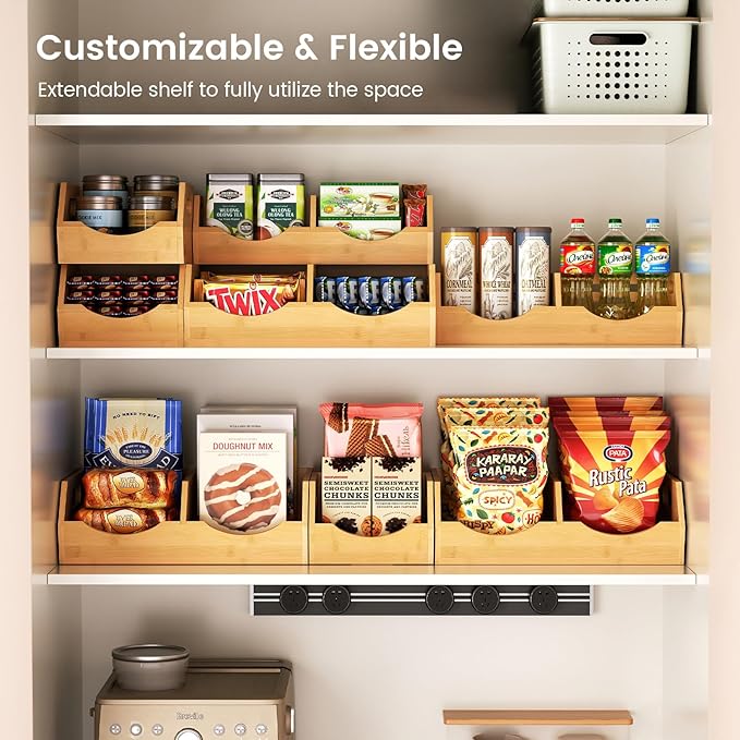 Potato Onion Storage Bins Natural Brown, 3 Tier Bamboo Pantry Storage Bin Stackable Ventilated Kitchen Organizer for Pantry, Countertop, Bathroom, Space-Saving, Easy Access Handle