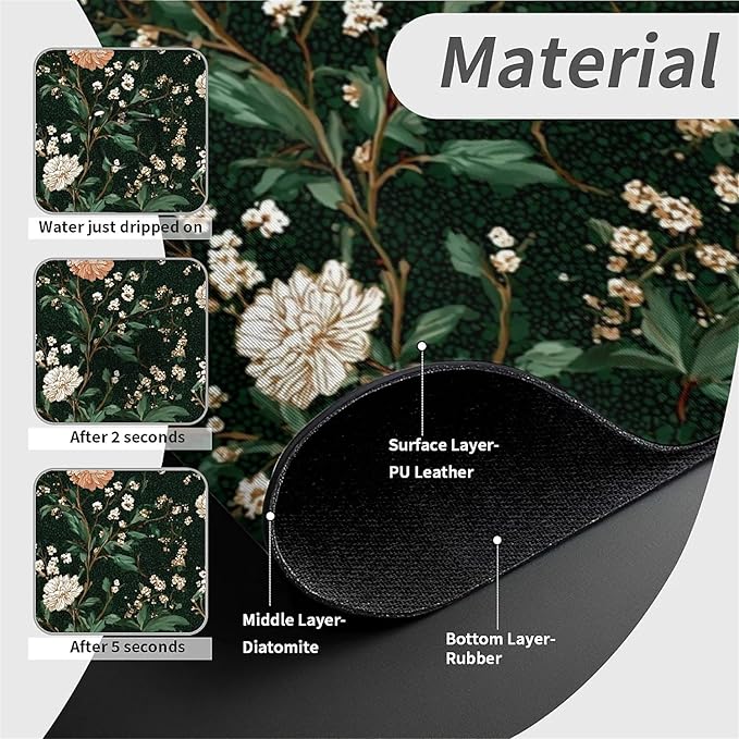 Kitchen Sink Splash Guard，dark green Garden Faucet Mat Sink Gadgets-Super Absorbent Fast Drying Mat Drip Catcher for Kitchen, Bathroom,Sink Mat, Dish Drying Mat, Bathroom(15" X 5.5" )