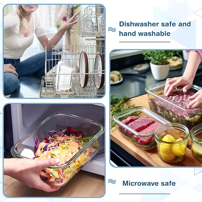 4 Set 8 Cup Large Glass Storage Containers Airtight 63 oz Food Bento Boxes Sets with Lids Kitchen Storage Containers Glass Cookie