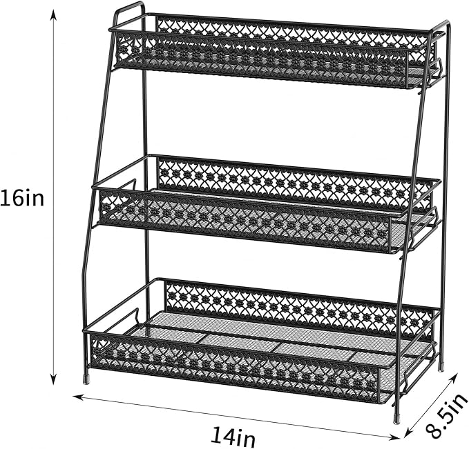 SILUB Vintage 3 Tier Spice Rack Organizer for Kitchen Counter, Bathroom Counter Organizer, 3 Tier Bathroom Counter Organizer for Spices Makeup Perfumes, Retro Countertop Organizer