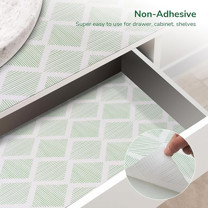 Drawer and Shelf Liner for Kitchen, Non-Slip Non-Adhesive Cabinet Liners for Cupboard, Dresser, Shelves, Tool Box, Pantry, Thickened Easy Install, Strong Grip, 17.5In x 20FT, Green
