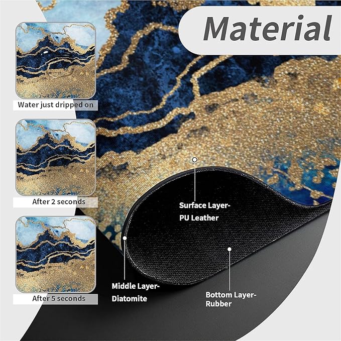 Kitchen Sink Splash Guard，Blue white black and gold marble Faucet Mat Sink Gadgets-Super Absorbent Fast Drying Mat Drip Catcher for Kitchen, Bathroom,Sink Mat, Dish Drying Mat, Bathroom(15" X 5.5" )