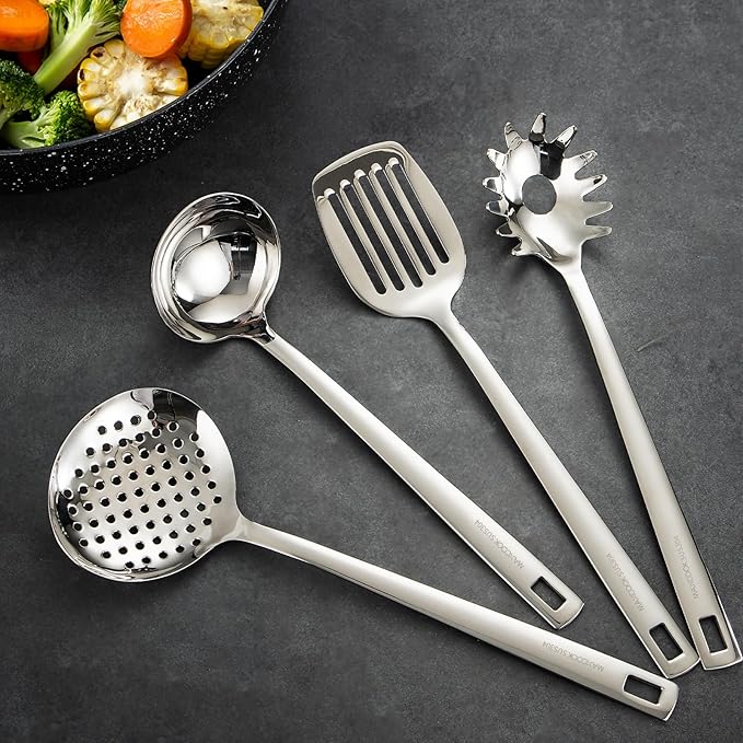 MAXCOOK 18/8 Stainless Steel Cooking Utensils Set, Spatula Set Kitchen Wok Utensils Set, Include Soup Ladle,Spaghetti Server,Slotted Spatula Turner,Skimmer(Dishwasher Safe, Mirror Polished)