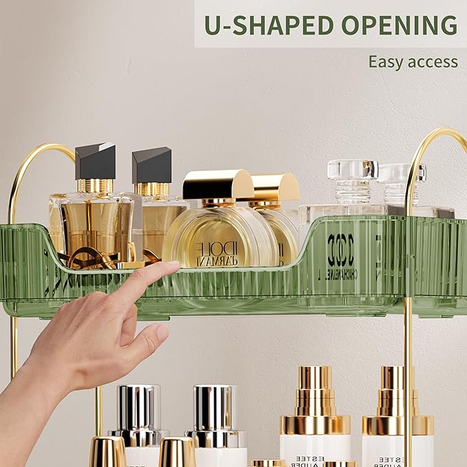 akinbas 3 Tier Bathroom Organizer Countertop Makeup Perfume Tray Skincare Organizer for Bathroom Dresser Vanity (Green)