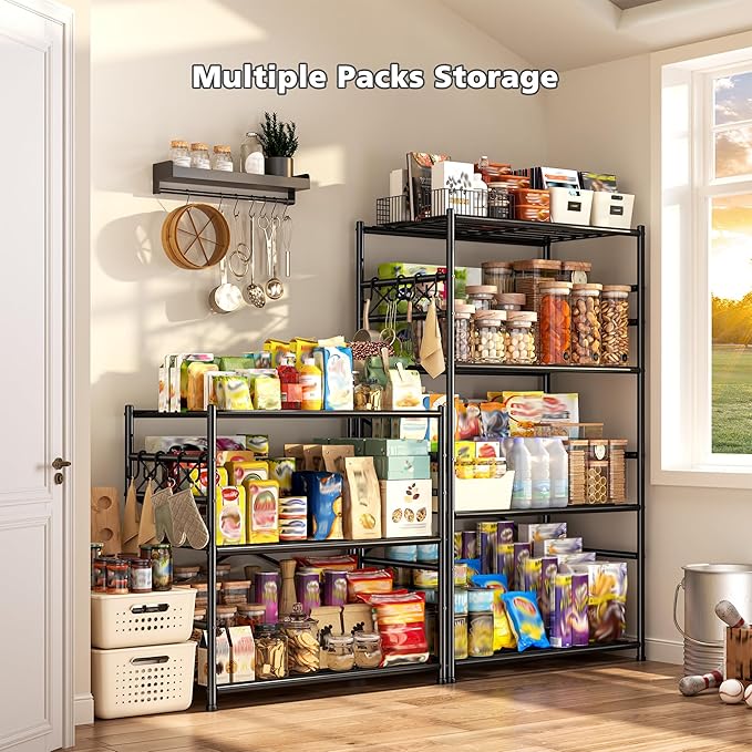 3Tier Storage Shelves Metal Shelving Unit Organizer,Adjustable Wire Shelving Rack Pantry Kitchen with Hooks,Shelves for Laundry,Office and Bathroom closet shelves 23.6" W x 13.8" D x 30.9" H