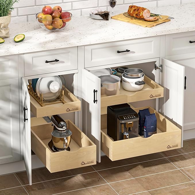 WelFurGeer Soft Close Pull Out Drawers for Kitchen Cabinets, 29" W x 21" D Pull Out Cabinet Organizer, Premium Birchwood Pull-Out Cabinet Drawers, Heavy-Duty Cabinet Organizer for Home & Kitchen