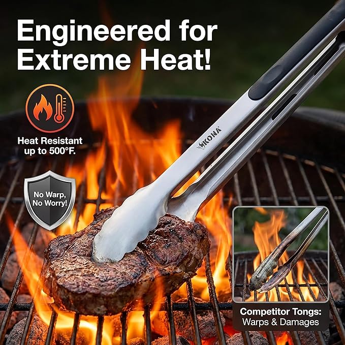 Kona Premium Stainless-Steel Locking Grill Tongs [Set of 2] 18 inch, Sturdy, Heavy Duty Tongs - Great for Cooking, Grilling, and Barbecue (BBQ)