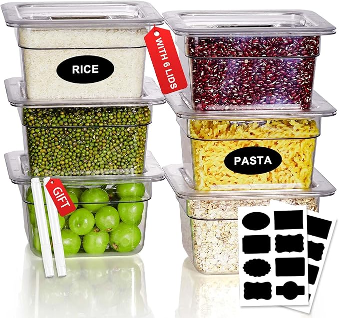 RVGMBO 1/6 Size 6 Inch Commercial Food Pan with Lids-[NSF Certified][Hot&Cold Resistant] 6PCS Clear Restaurant Food Storage Containers with Lids, Topping Salad Bar Container (BPA-Free)
