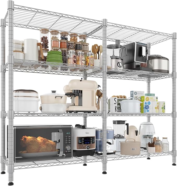 Homdox Heavy Duty Storage Shelves, 4 Tier Wire Shelving Unit, Adjustable Metal Shelves for Storage, Garage Rack Pantry Shelves Kitchen Shelving, 14"x60"x60", Silver Gray