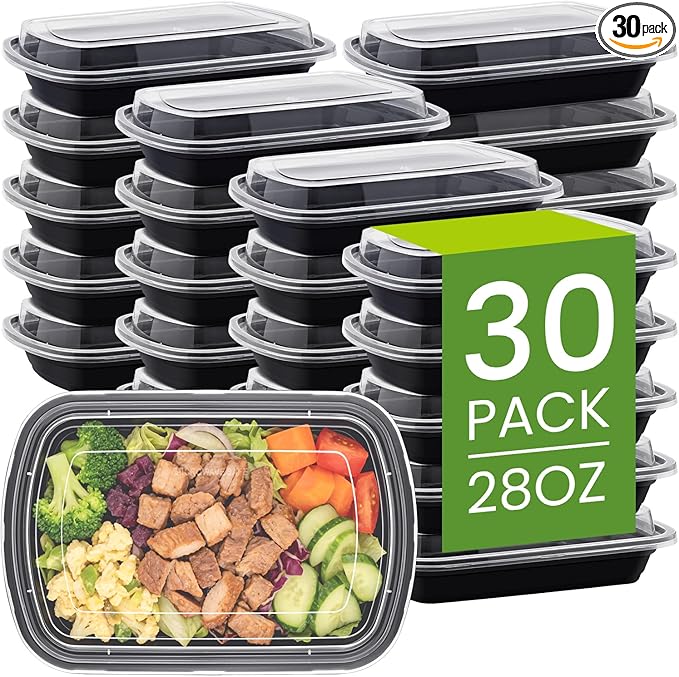 SEIION 28oz 30Pack Meal Prep Containers 1 Compartment with Lids, Food Storage Containers, Sturdy Leakproof & Food Safe, Microwave, Freezer, Dishwasher Safe Bento Box, BPA Free