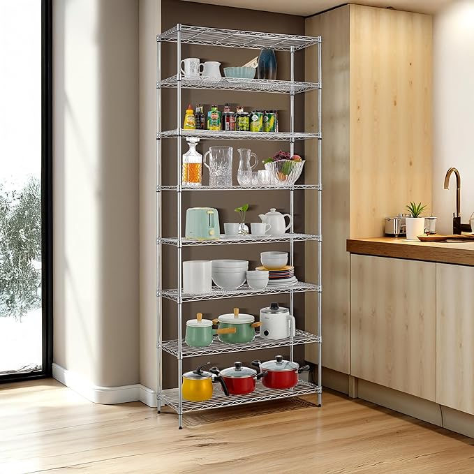 Finnhomy 8-Tier Wire Shelving Unit Adjustable Steel Wire Rack Shelving, 14x36x80 Inches 8 Shelves Metal Storage Rack, Pantry Shelves for Storage, Metal Garage Shelves with NSF Certified, Chrome