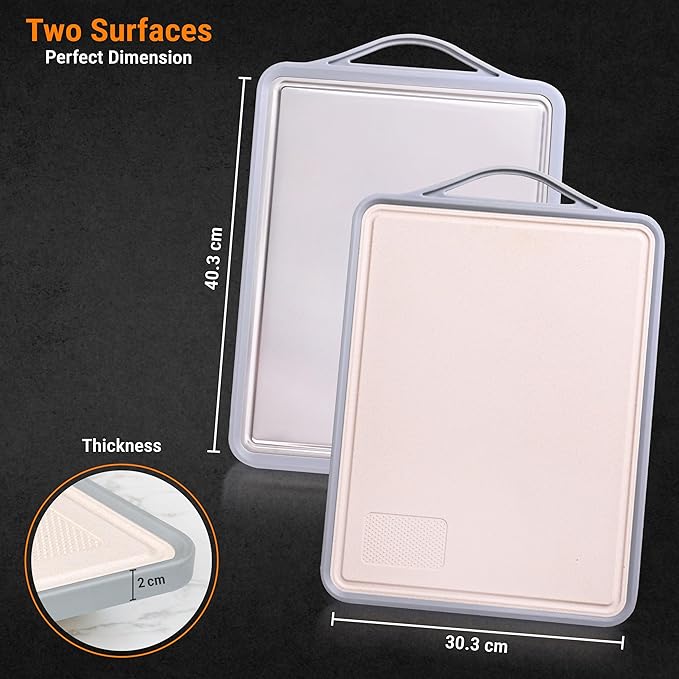 Zoane Creations Premium Stainless Steel Cutting Boards For Kitchen With Juice Groove, Double Sided 304 Grade Chopping Board, Heavy Duty, Dishwasher Safe, Non Toxic - Plain Grooved