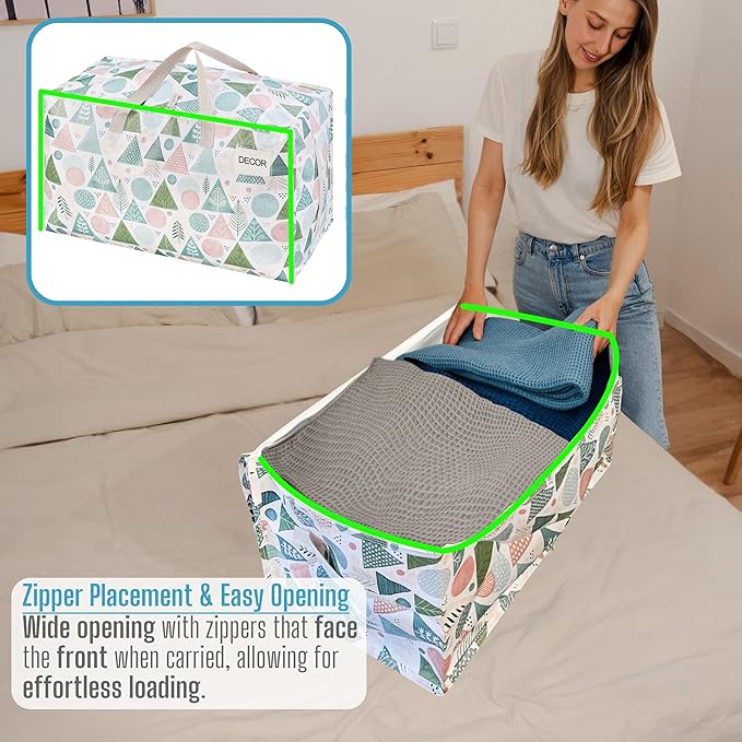 VENO 2 Pack Moving Bags and Large Christmas Decoration Storage Bins with lids. Alternative to Moving Boxes, Packing Supplies for College. Heavy Duty Totes (Pastel Forest, 2 Pack)