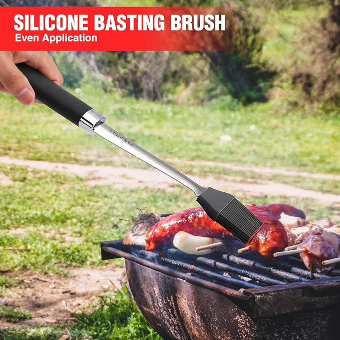 PARGRILL Grill Accessories Heavy Duty BBQ Set Gifts for Men/Women - Premium Stainless Steel Spatula, Fork, Brush & Tongs, Barbecue Utensils Tool Kit Gift for Grilling Lover Outdoor