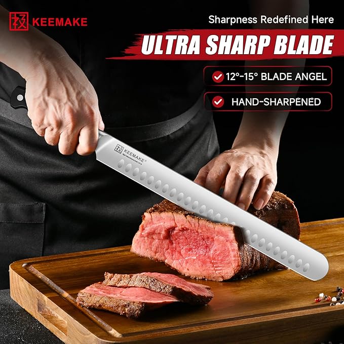 KEEMAKE Carving Knife Set, Slicing and Boning Knife for Meat Cutting, German High Carbon Stainless Steel Carving Knives for Meat Turkey BBQ and Brisket, BBQ Knife Set with Ergonomic Full Tang Handle