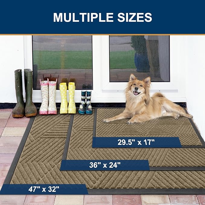 Smiry Front Door Mat Outside Entrance, Heavy Duty Sturdy Natural Rubber Doormat, Trap Dirt and Moisture, Easy Clean Low Profile Mats for Indoor Outdoor Entry, Irregular Triangle (47x32, Camel)