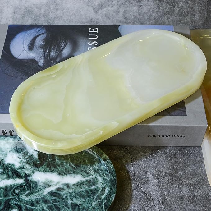 SWRONP Marble Tray for Kitchen Counter,Stone Tray for Bathroom Countertop,Dresser Small Vanity Decor,Storage Trays for Perfumes,Candles,Jewelry (Greener)