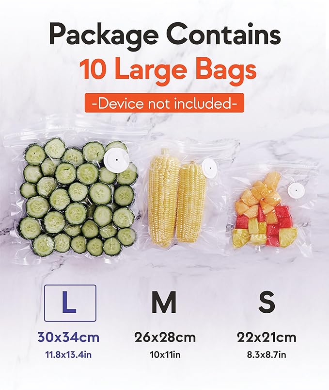 Reusable Vacuum Sealer Bags – 10/30 Big Food Storage Bags (30x34cm/11.8x13.4in), BPA-Free, Leak-Proof & Odor-Resistant, Compatible with Vacuum Sealer Machines