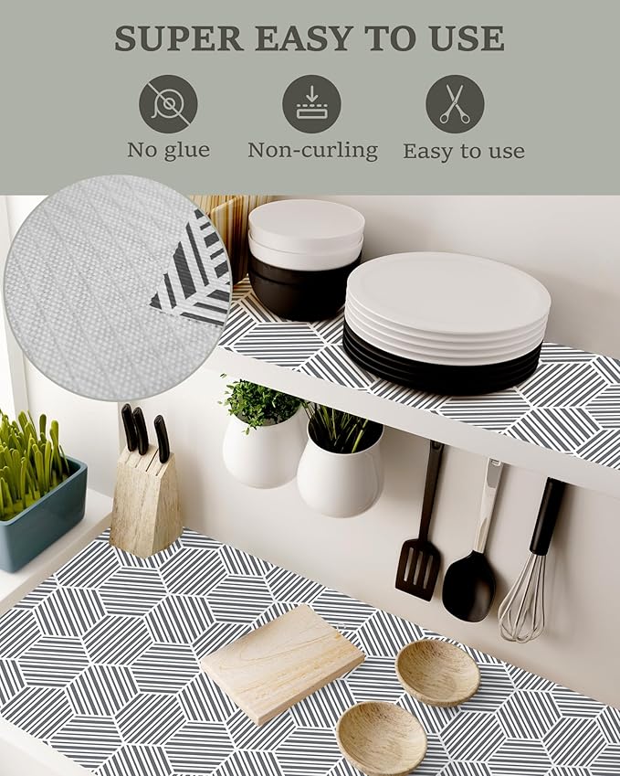 Shelf Liner Drawer Liner for Kitchen Cabinet, 17.5In x 20FT Non-Adhesive Slip Resistant Cabinet Liners, Thickened Strong Grip Waterproof Shelf Paper Protect Cupboard, Dresser, Bathroom Drawers, Gray