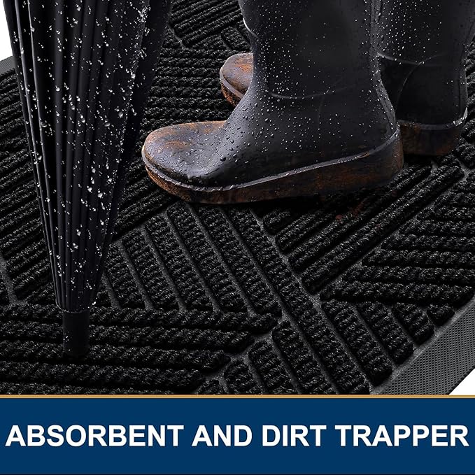 Smiry Front Door Mat Outside Entrance, Heavy Duty Sturdy Natural Rubber Doormat, Trap Dirt and Moisture, Easy Clean Low Profile Mats for Indoor Outdoor Entry, Irregular Triangle (29.5x17, Black)