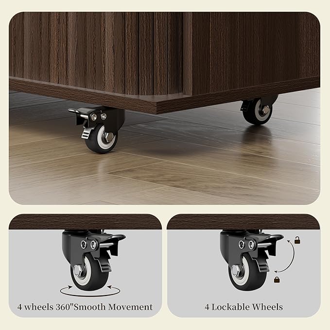 DHH Rolling Kitchen Island with Drop Leaf Countertop&Ample Storage - 39.4" Small Mobile Kitchen Cart On Wheels with Sliding Door,Drawers,Spice Rack & 2-Tier Storage (Coffee)