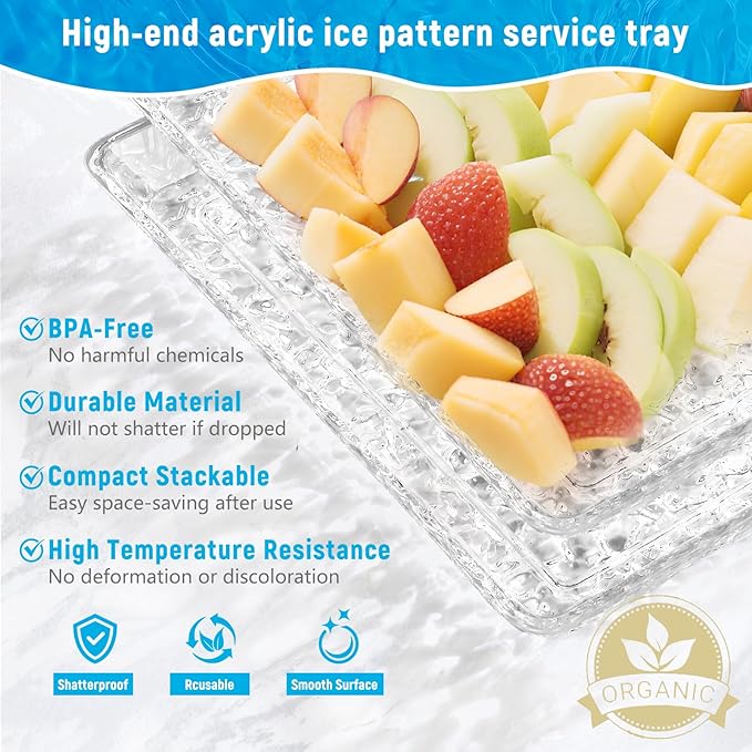 GLITCHCORE 4-Pack 11 * 7.8" Acrylic Tray Serving Platter for Party Trays for Serving Food,Fruit Plastic Serving Trays,Suitable for Home Kitchen and Outdoor Dessert, Cake, and Cookie Plating.