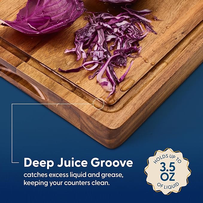 Sonder Los Angeles Winsome Acacia Wood Cutting Board | Acacia Edge Grain Cutting Board for Kitchen with Juice Groove & Sorting Compartment | Perfect for Charcuterie | Gift Box Included | 16x12x1.5 in
