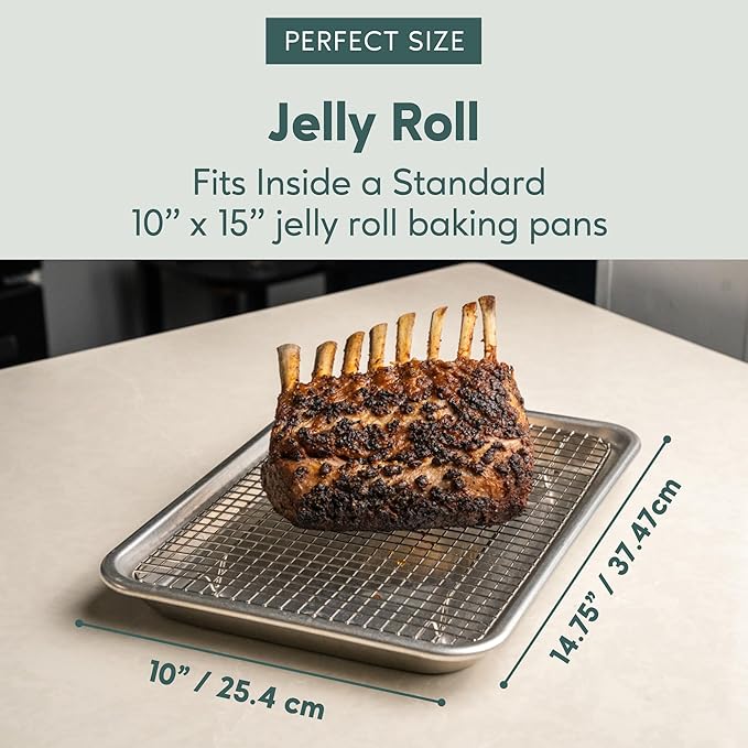 Ultra Cuisine Oven-Safe, Dishwasher-Safe 100% Stainless Steel Cooling & Baking Rack Set - Jelly Roll Sheet Pan Size - Heavy Duty - 10 x 14.7" - Set of 2 - Wire Cooling Racks for Baking & Cooking