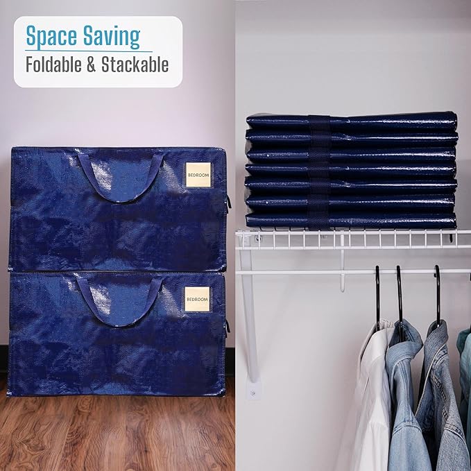 VENO 6 Pack Moving Bags and Large Christmas Decoration Storage Bins with lids. Alternative to Moving Boxes, Packing Supplies for College. Heavy Duty Totes (Blue, 6 Pack)