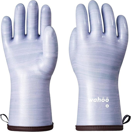 wahoo Professional Liquid Silicone Oven Mitts Gloves, Heat Resistant Gloves for Cooking, Baking, CoralAir Liner, 12 Inch, Purple, XXL