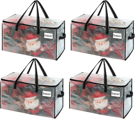 VENO 4 Pack Moving Bags, Christmas Storage Bins, Moving Boxes Alternative, Comforter and Blanket Storage Bags, College Dorm Packing Supplies, Foldable Heavy-Duty Tote (Clear, 4 Pack)