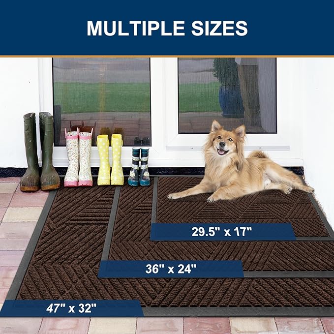 Smiry Front Door Mat Outside Entrance, Heavy Duty Sturdy Natural Rubber Doormat, Trap Dirt and Moisture, Easy Clean Low Profile Welcome Floor Mats for Indoor Outdoor Entry, 59x34 Inch, Dark Brown