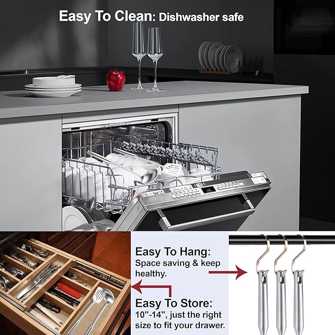 NIITAWH Stainless Steel Kitchen Utensils 12 Pcs, Small Cooking Utensils Set,Spatulas,Ladle,Skimmer,Tunners,Serving Spoon,Spaghetti Spoon,Fork,Potato Masher,Egg Whisk,Tongs,Dishwasher Safe