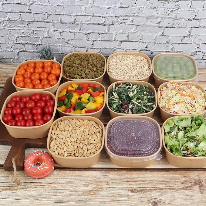 JAYEEY 25 oz Disposable Kraft paper bowls with lids, Food containers Soup Bowls Party Supplies Treat Bowls 50 Pack