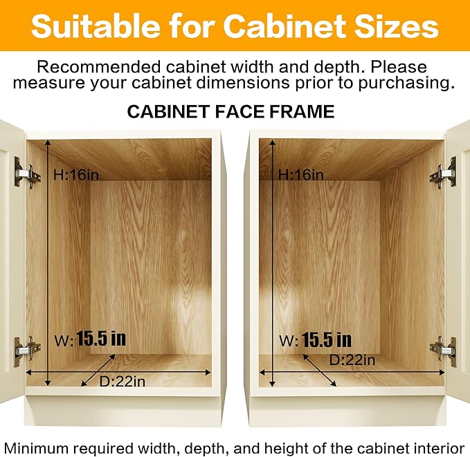 QUYUWU 2-Tier Kitchen Cabinet Pull Out Shelf and Drawer Organizer Slide Out Pantry Storaqe Basket in Multiple Sizes (15" W x18 D)