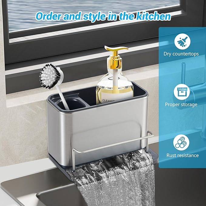 Sponge Holder for Kitchen Sink: Stainless Steel Sink Caddy for Brush Kitchen Accessories