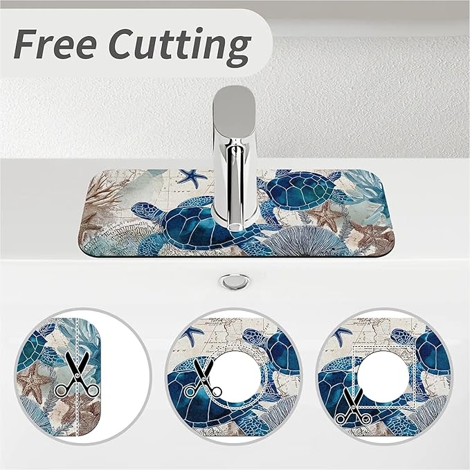Kitchen Sink Splash Guard，blue turtles,ocean Faucet Mat Sink Gadgets-Super Absorbent Fast Drying Mat Drip Catcher for Kitchen, Bathroom,Sink Mat, Dish Drying Mat, Bathroom(15" X 5.5" )