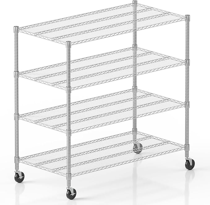 Homdox Heavy Duty Metal Shelves for Storage, 4 Tier Storage Racks and Shelving, Commercial Adjustable Wire Shelving Unit on Wheels, Garage Rack Pantry Shelves Kitchen Shelving, 24"x60"x72", Chrome