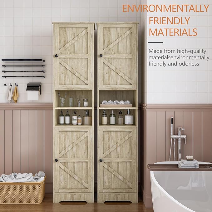 Viaozutis Tall Bathroom Storage Cabinet, Vertical Freestanding Organizer with Adjustable Shelf, Slim Design for Small Bathrooms, Towels & Toiletries Storage Gray