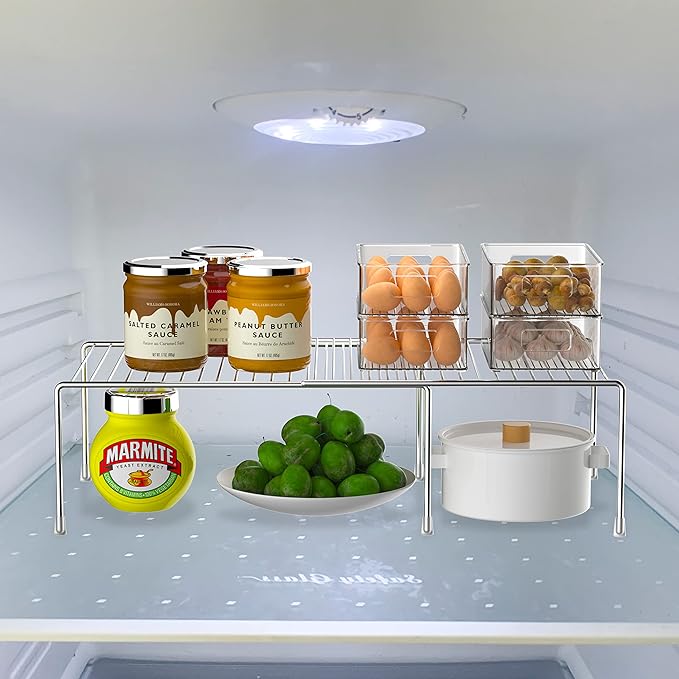 GEDLIRE Kitchen Cabinet Expandable Shelf Organizers, Adjustable Metal Wire Pantry Storage Shelves, Plate Dish Organizer Rack for Cabinets, Cupboard, Counter, Freezer, Countertop, Chrome