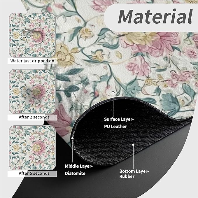 Kitchen Sink Splash Guard，Pastel floral Faucet Mat Sink Gadgets-Super Absorbent Fast Drying Mat Drip Catcher for Kitchen, Bathroom,Sink Mat, Dish Drying Mat, Bathroom(15" X 5.5" )