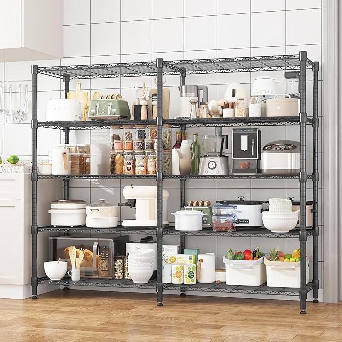 Homdox Heavy Duty Metal Shelves for Storage, 5 Tier Storage Racks and Shelving, Adjustable Wire Shelving Unit, Garage Rack Pantry Shelves Kitchen Shelving, 18"x72"x72", Black