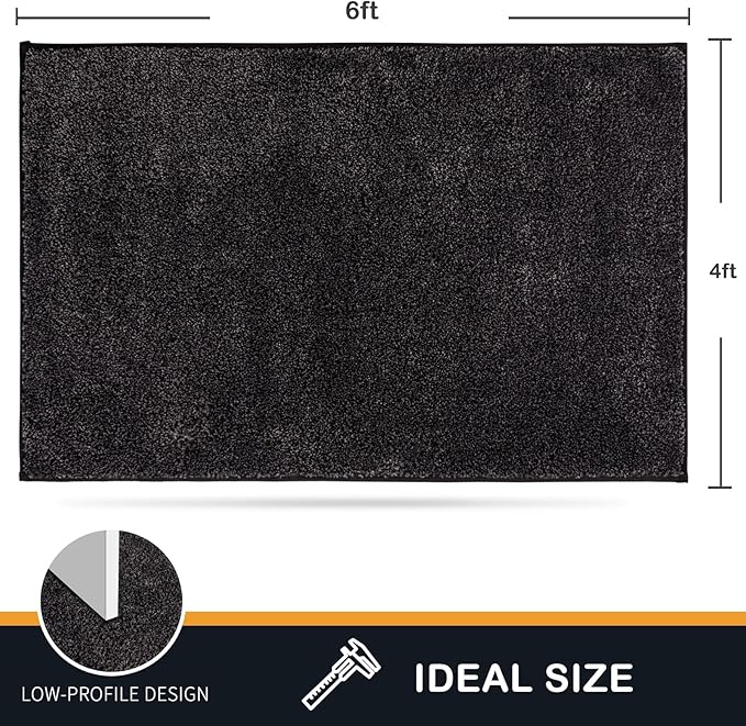 PURRUGS Easy Care Area Rug 4ft x 6ft, Non-Slip Machine Washable Entryway Rug, Dog Door Mat, Stain Resistant Accent Rug for Hallway, Living Room, Bedroom and Mudroom, Charcoal