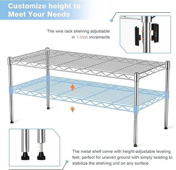 1-Tier Wire Shelf Rack,30" Wx14 Dx17 H,Single Metal Shelves Rack,Height Adjustable Metal Wire Shelving Unit and Storage KOR Kitchen,Cabinet,Countertop,Under-Sink,Closet,Pantry,Studio